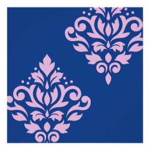 Póster Desplazar el arte de Damask I rosado en azul