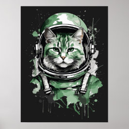 Póster Desplome de gato de astronauta verde