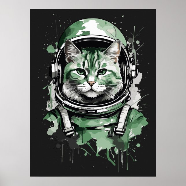 Póster Desplome de gato de astronauta verde (Frente)