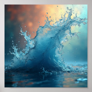 Póster Desplome dinámico del agua turquesa que refleja el