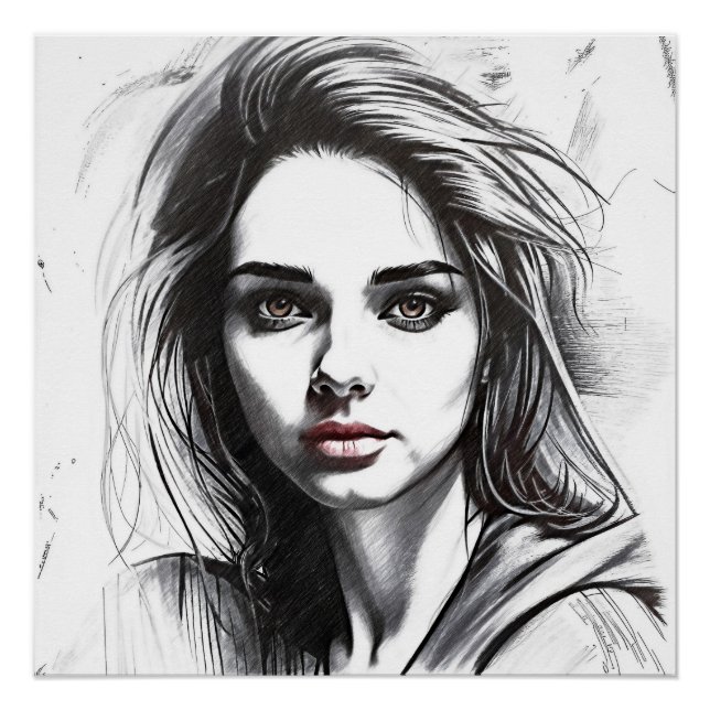 Póster Dessin du portrait d'une femme (Anverso)