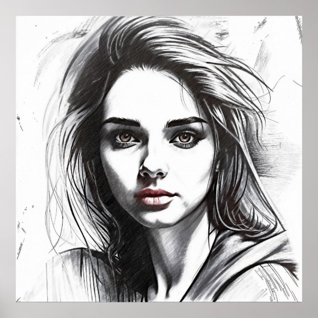 Póster Dessin du portrait d'une femme (Frente)
