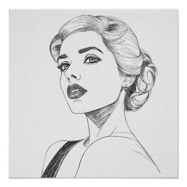 Póster Dessin du visage d'une femme (Anverso)