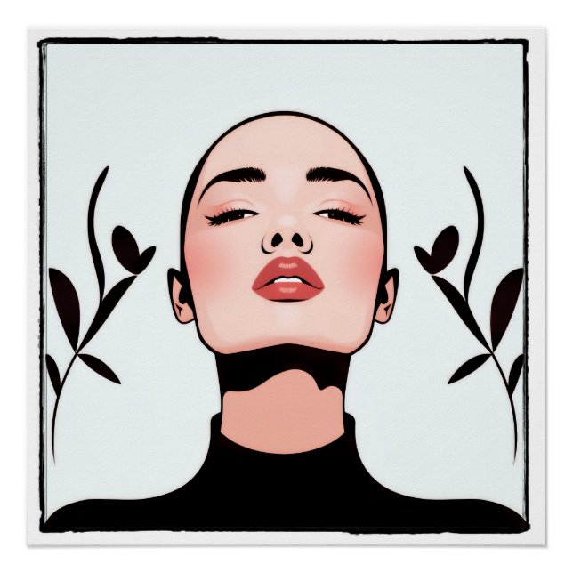 Póster Dessin du visage d'une femme aux cheveux courts (Anverso)