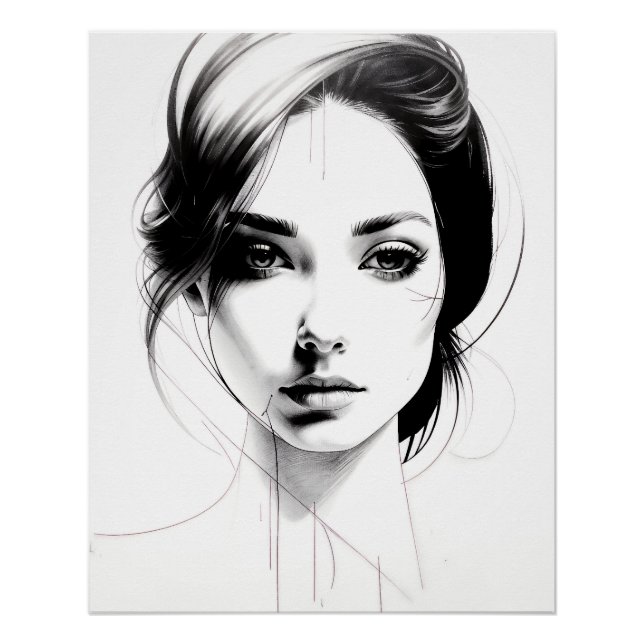 Póster Dessin d'un visage de jeune fille (Anverso)