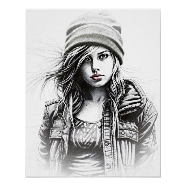 Póster Dessin d'une jeune femme grunge (Anverso)