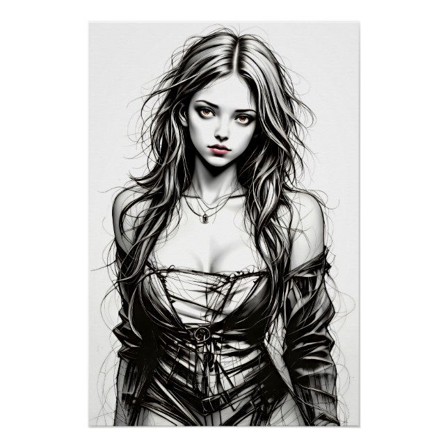 Póster Dessin d'une jeune femme grunge.  (Anverso)
