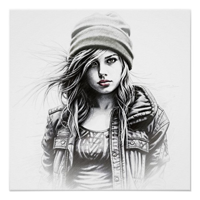 Póster Dessin d'une jeune femme grunge (Anverso)