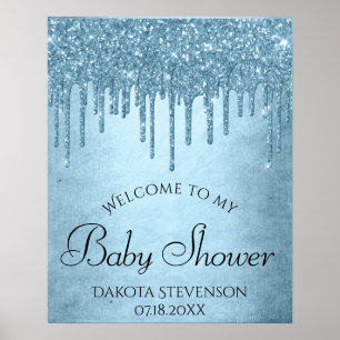 Póster Destellos de Hielo Azul Brillante   Glam Sparkle S