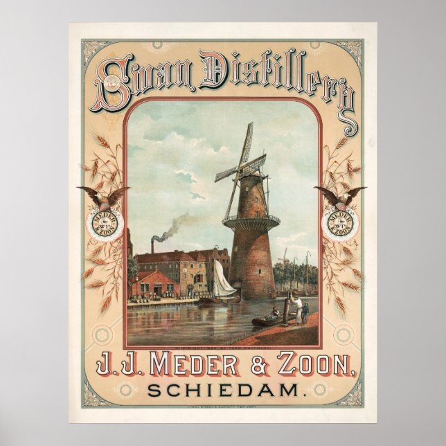 Póster Destilería de cisne, J.J. Meder & Zoon, Schiedam (Frente)