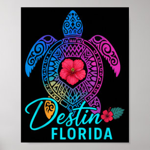 Póster Destin Florida Tortuga Colorida Verano Viaje