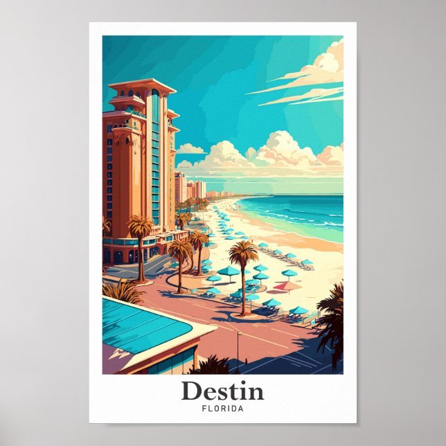 Póster Destin Florida Viaje Ilustracion Vintage (Frente)