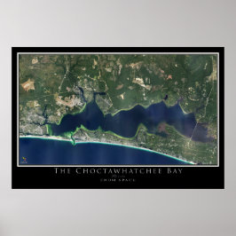 Póster Destin - Mapa satelital de Choctawhatchee Bay Flor