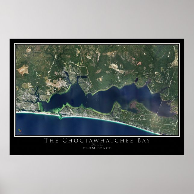 Póster Destin - Mapa satelital de Choctawhatchee Bay Flor (Frente)