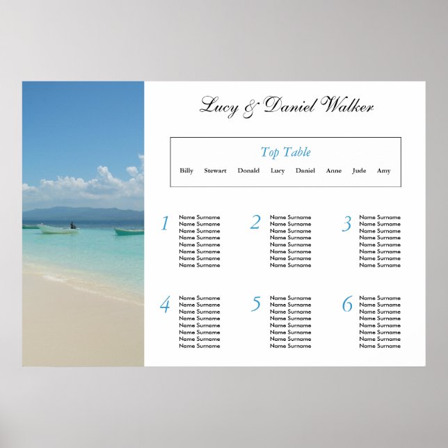 Póster Destination Wedding Seating Table Plan (Frente)