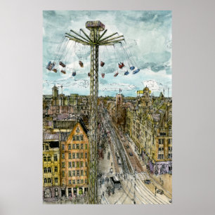 Póster Destinations   Watercolor European Swing Ride