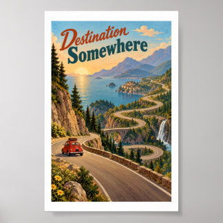 Póster Destino en alguna parte Viaje por carretera de mon