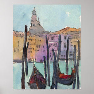 Póster Destinos   Dos góndolas en el esbozo de Venecia