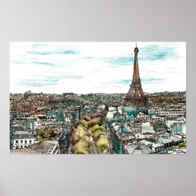 Póster Destinos | Vista de la Vieja Torre Eiffel en París (Frente)