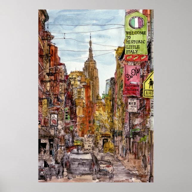 Póster Destinos | Vista de Nueva York de Little Italy (Frente)