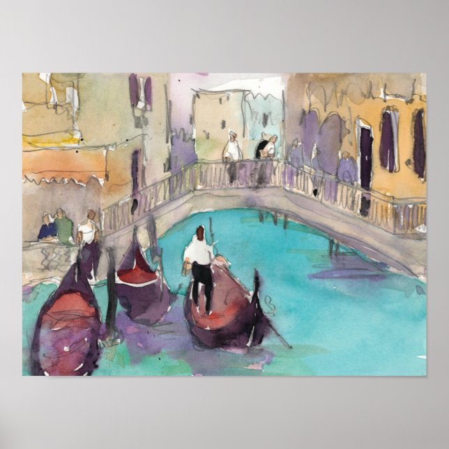 Póster Destinos | Watercolor Venice Gondola Ride (Frente)