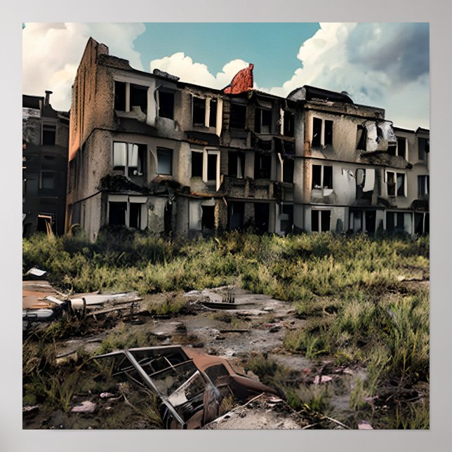 Póster Destrucción apocalíptica | Edificios abandonados (Frente)