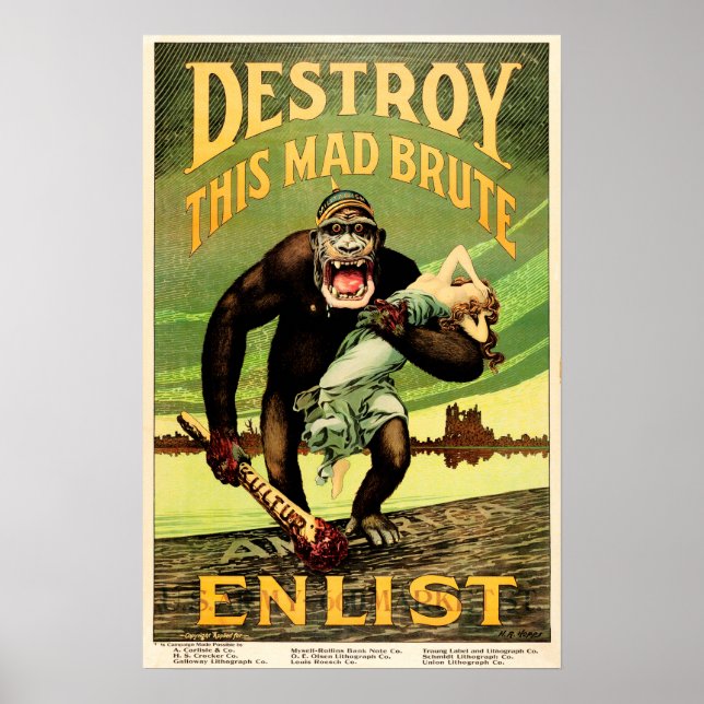Póster Destruir Esta Mad Bruta Propaganda De La Guerra Mu (Frente)