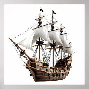 Póster Detailed 3D Rendering of a Pirate Ship