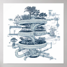 Póster Detailed Futuristic Art: Hydroponic Helix System