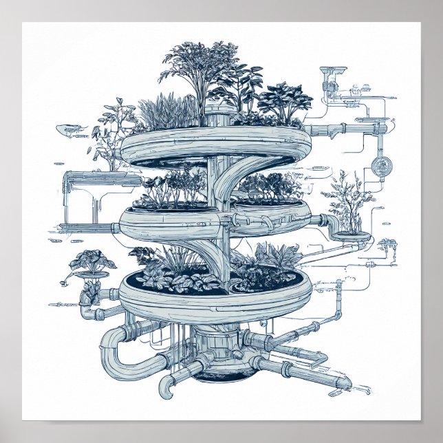 Póster Detailed Futuristic Art: Hydroponic Helix System (Frente)