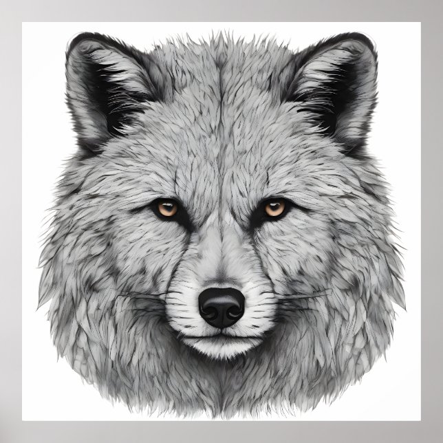 Póster Detailed Gray Fox Portrait with Intense Gaze (Frente)