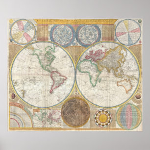 Póster Detailed Old Map of the World