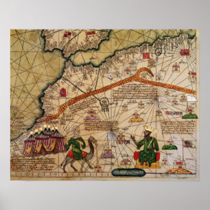 Póster Detalle de copia de un mapa catalán de Europa