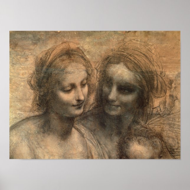 Póster Detalle de las cabezas de la Virgen y Santa Ana (Frente)