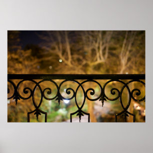 Póster Detalle de rieles de hierro por la noche