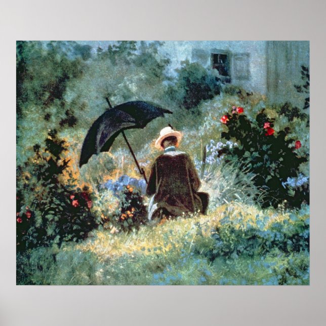 Póster Detalle de un caballero leyendo en un jardín (Frente)