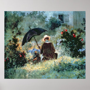 Póster Detalle de una lectura del caballero en un jardín