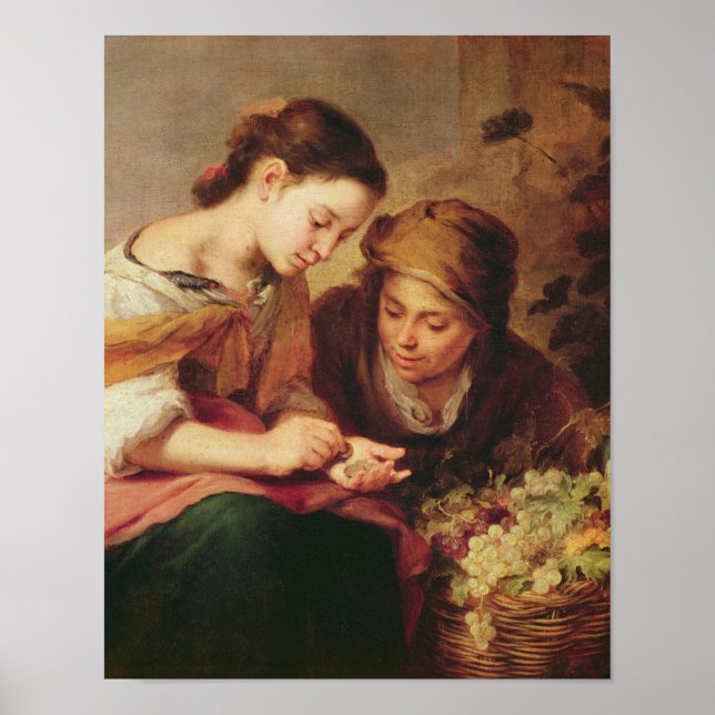 Póster Detalle del pequeño vendedor de frutas, 1670-75 (Frente)