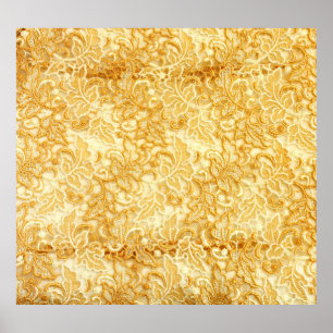 Póster Detalles de tela de encaje dorado, tela.