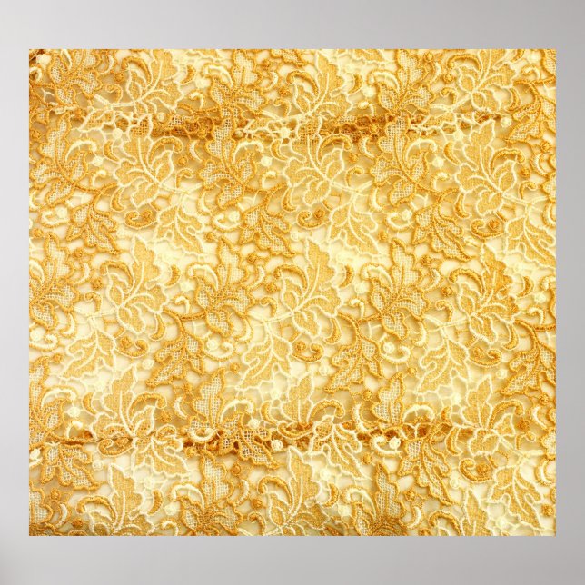 Póster Detalles de tela de encaje dorado, tela. (Frente)