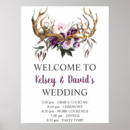 Póster Detalles del Boda Boho Purple Plum Pink Peonies