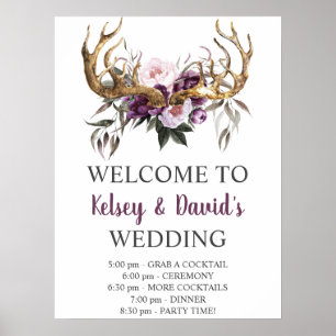 Póster Detalles del Boda Boho Purple Plum Pink Peonies