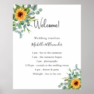 Póster Detalles del programa de bodas Sunflowers eucalypt