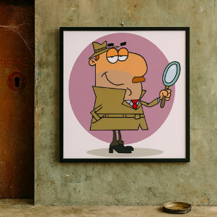 Póster Detective de Dibujos Animados Divertido con Lupa