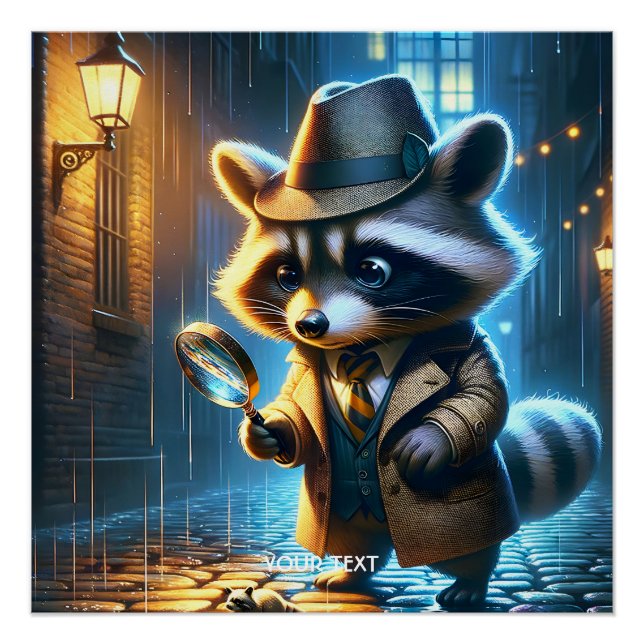 Póster Detective Mapache Nocturno Fantasioso Lindo (Anverso)