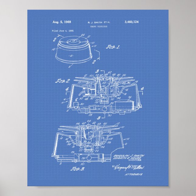 Póster Detector de humo 1969 Patent Art - Blueprint (Frente)