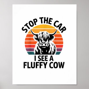 Póster Detén El Auto Que Veo Fluffy Cow Retro Highland Co