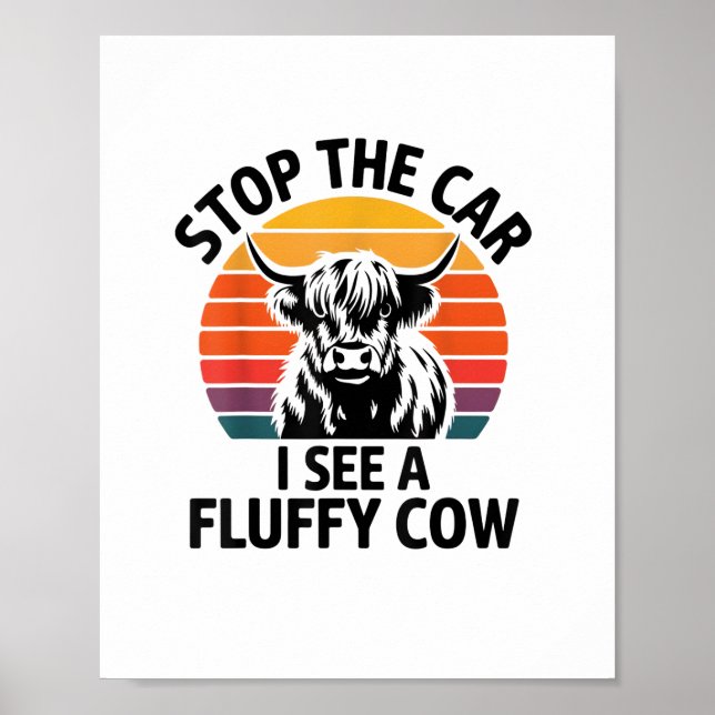 Póster Detén El Auto Que Veo Fluffy Cow Retro Highland Co (Frente)
