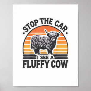 Póster Detén El Auto Que Veo Fluffy Cow Retro Highland Co