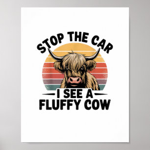 Póster Detén El Auto Que Veo Fluffy Funny Cow Retro Highl